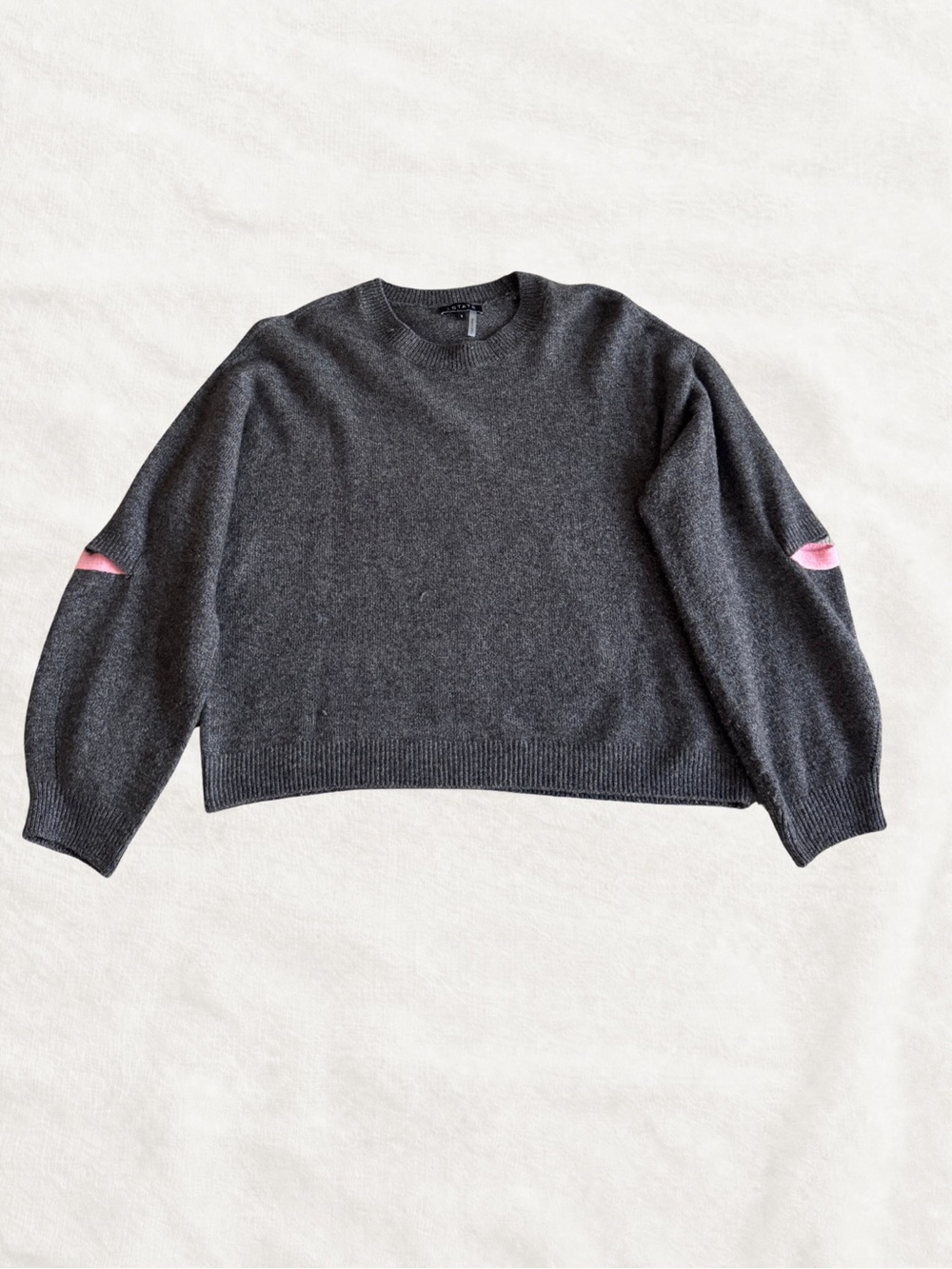 Charcoal Crewneck Sweater with Pink Elbow Cutout - Women